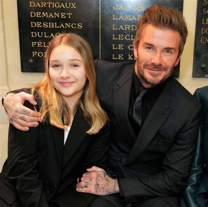 David Beckham & Daughter Harper Wear Matching Black Suits in Paris