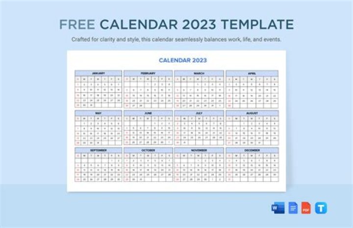 Monthly Calendar Template For 2023 Year, 2023 Calendar, Monthly
